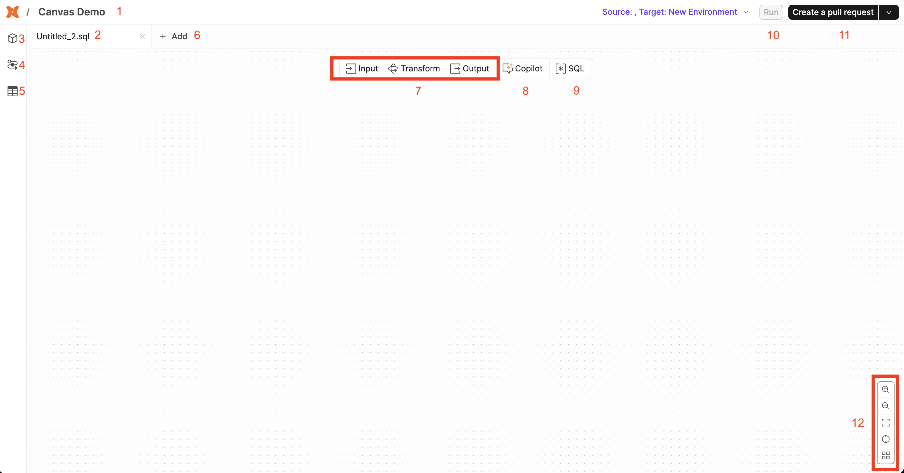 The Canvas workspace screen. The number of items is defined in this section.