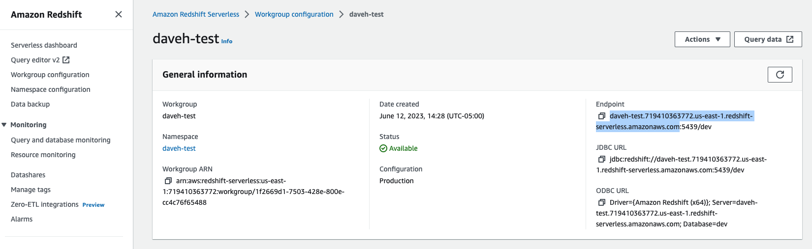 Redshift Serverless endpoint Redshift Serverless endpoint