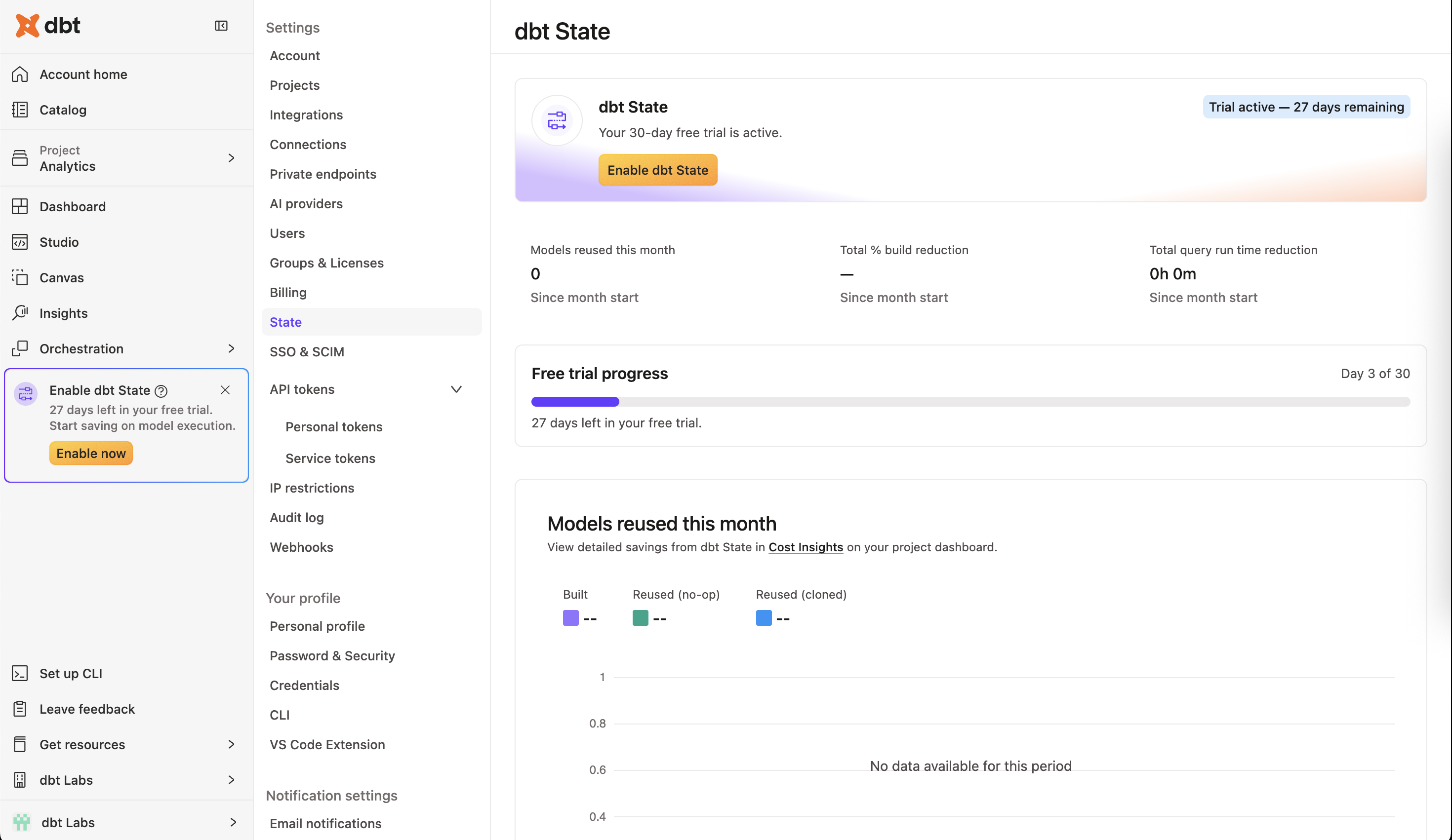 dbt State page dbt State page